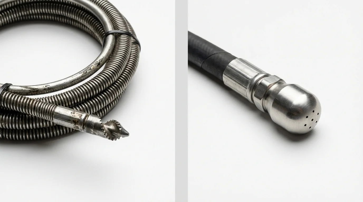 Drain snake cable and hydro jetting nozzle used for drain cleaning in Metropolis, IL