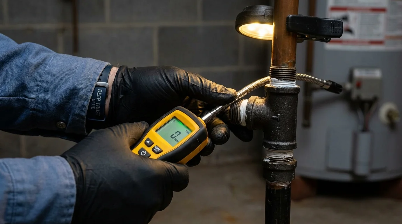 Gas leak detection with electronic sniffer by Johns Plumbing LLC in Metropolis
