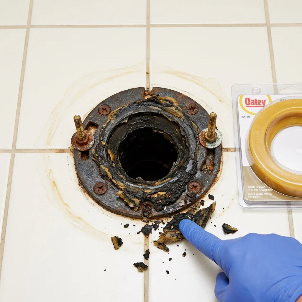 Failed wax ring showing water seepage at the base of a toilet in a Metropolis, IL home