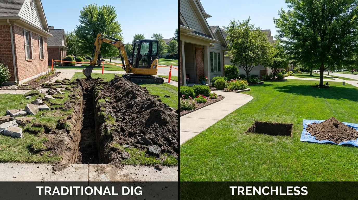 Trenchless sewer repair with minimal yard damage versus traditional excavation in Metropolis, IL